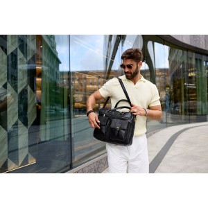 Męska torba na laptopa ze skóry naturalnej w czarnym kolorze - Peterson