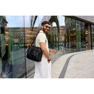 Męska torba na laptopa ze skóry naturalnej w czarnym kolorze - Peterson