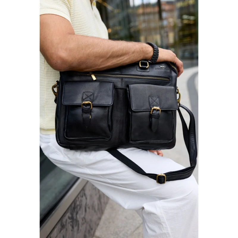 Elegancka torba męska Peterson – czarna skóra, klasyczny design