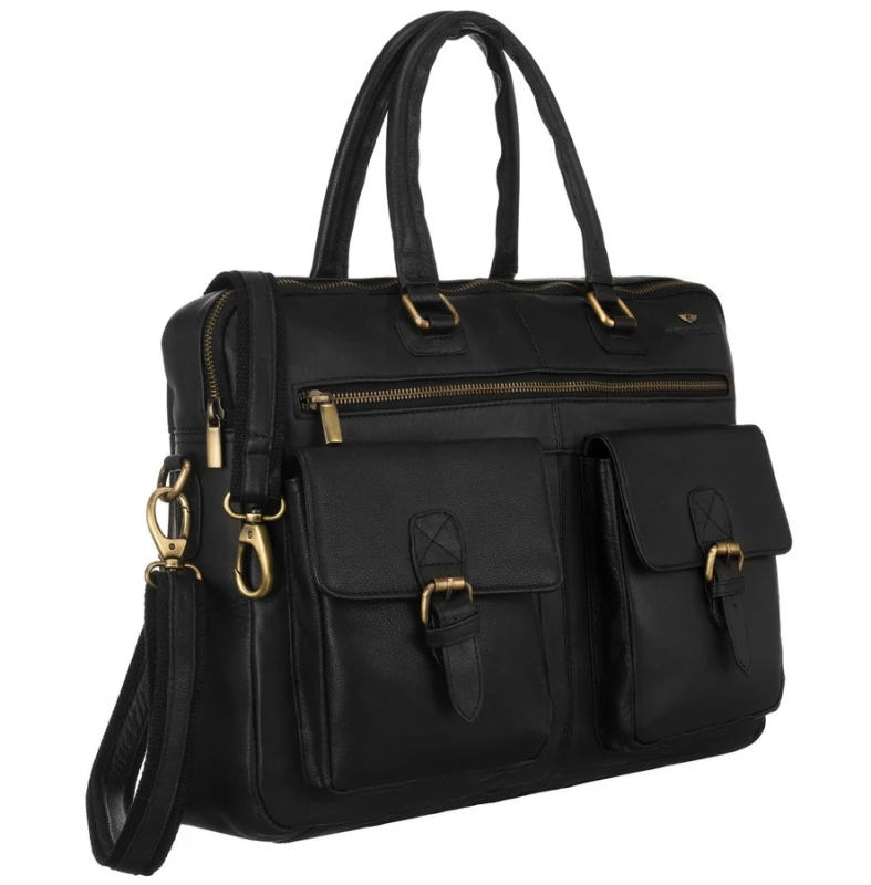 Męska torba na laptopa Peterson ze skóry naturalnej w czarnym kolorze