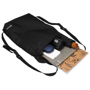 Pojemny plecak-worek z materiału syntetycznego w czarnym kolorze - Rovicky