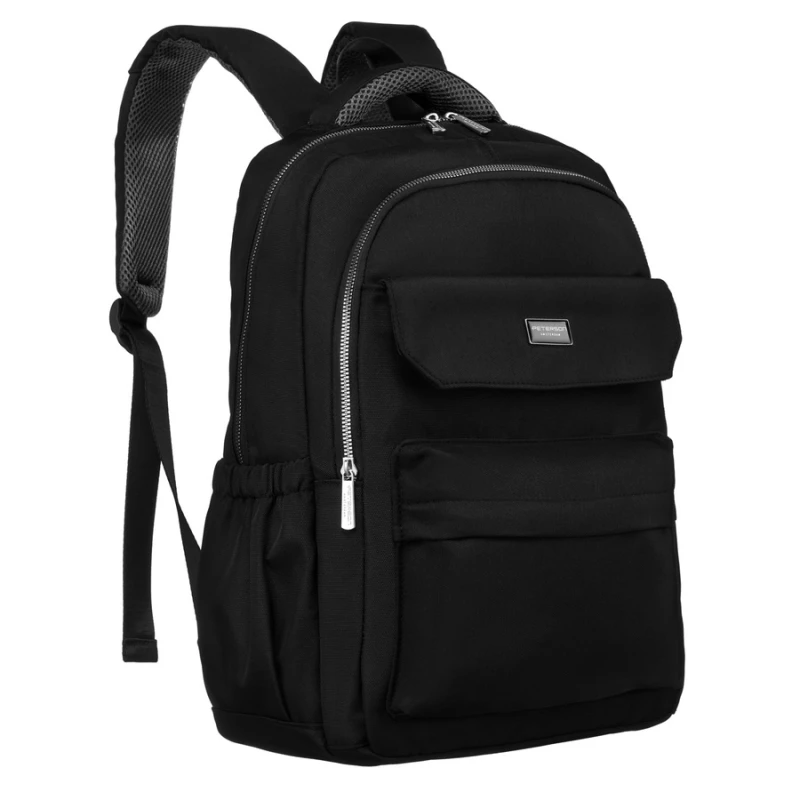 Plecak podróżny Peterson czarny – widok z przodu, pojemny i elegancki