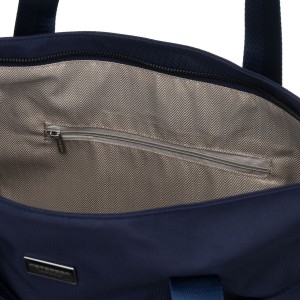 Granatowa, jednokomorowa shopperka damska z poliestru wyposażona w dopinany, regulowany pasek - Peterson