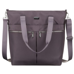 Jednokomorowa shopperka damska z poliestru w szarym kolorze wyposażona w dopinany, regulowany pasek - Peterson