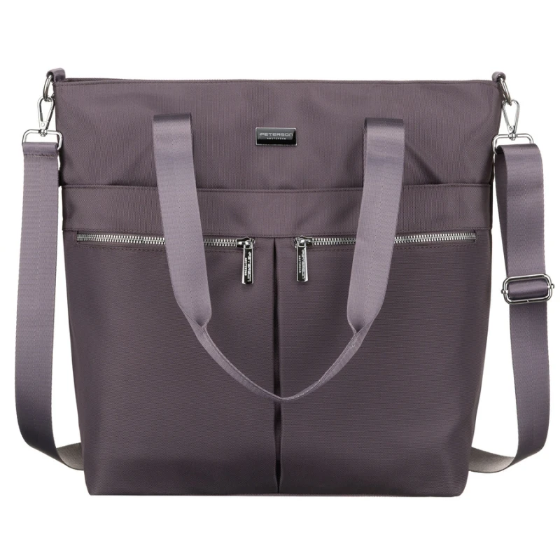 Jednokomorowa shopperka damska z poliestru w szarym kolorze wyposażona w dopinany, regulowany pasek - Peterson