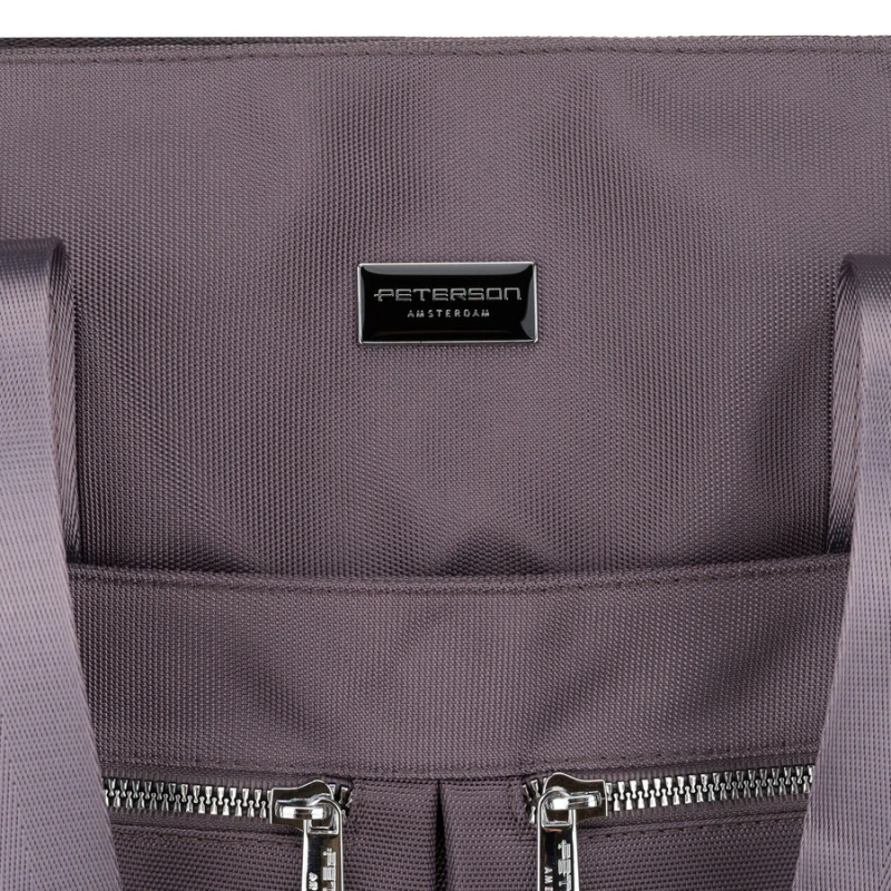 Jednokomorowa shopperka damska z poliestru w szarym kolorze wyposażona w dopinany, regulowany pasek - Peterson