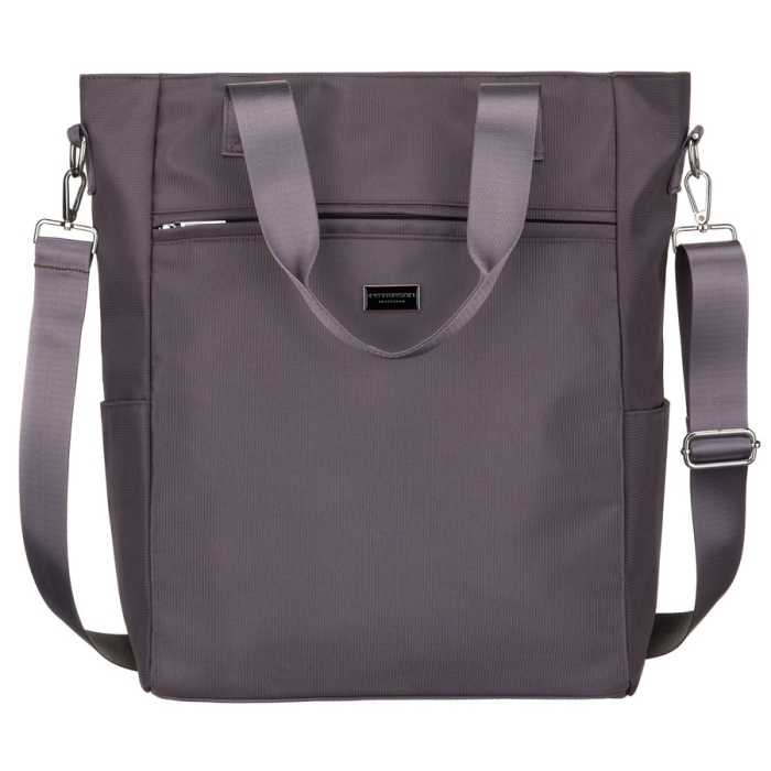 Szara shopperka damska na uchwytach i doczepianym pasku, zamykana suwakiem - Peterson