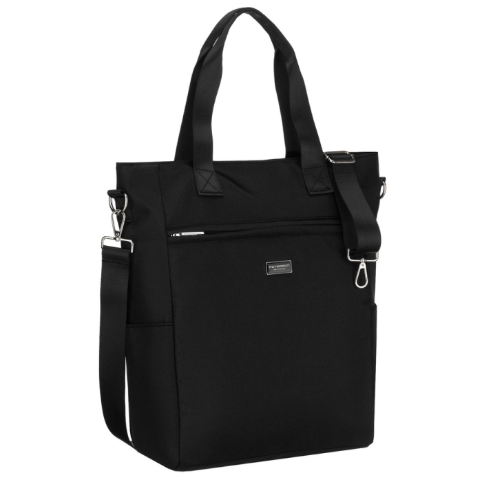 Czarna, pojemna shopperka damska na uchwytach i doczepianym pasku - Peterson