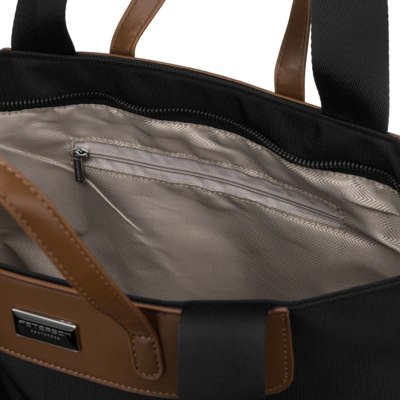 Duża, czarna shopperka damska na uchwytach i doczepianym pasku - Peterson