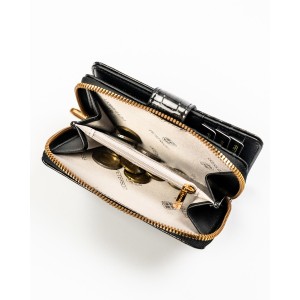 Szary portfel damski ze skóry ekologicznej z tłoczeniem na wzór skóry krokodyla, zamykany na zatrzask i suwak - Peterson