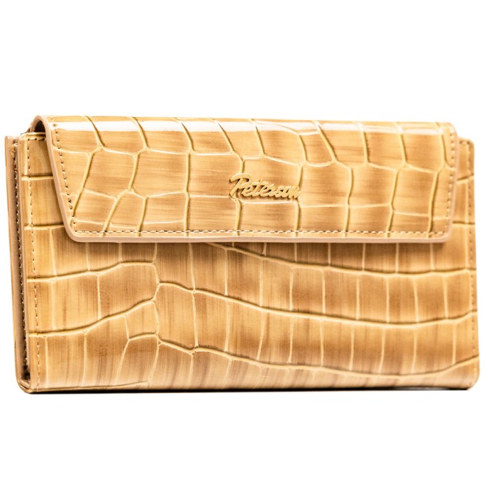 Portfel damski ze skóry ekologicznej w beżowym kolorze z tłoczeniem na wzór skóry krokodyla - Peterson