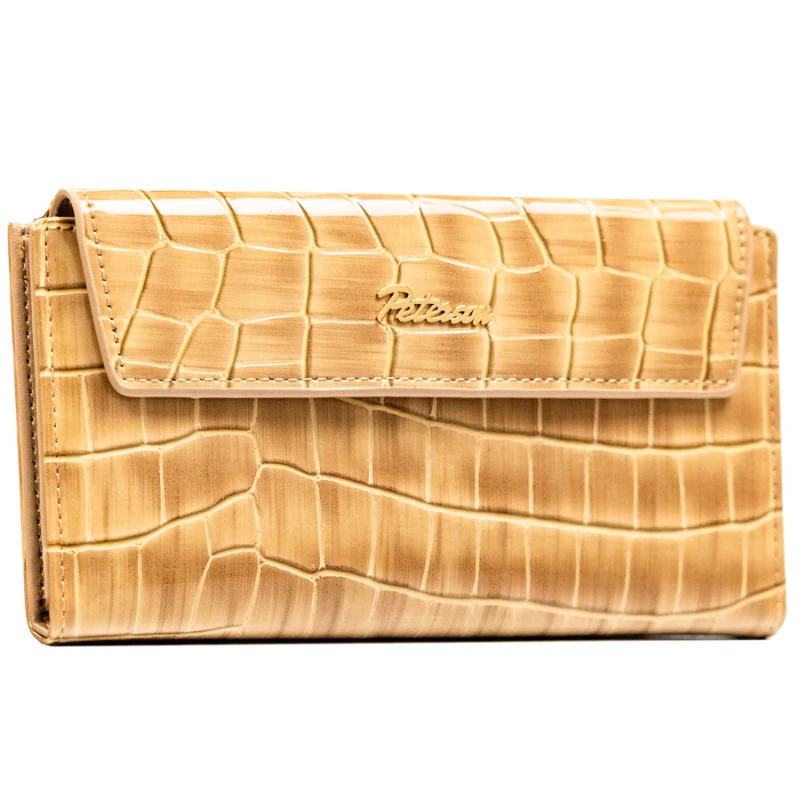 Portfel damski ze skóry ekologicznej w beżowym kolorze z tłoczeniem na wzór skóry krokodyla - Peterson