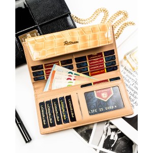 Portfel damski ze skóry ekologicznej w beżowym kolorze z tłoczeniem na wzór skóry krokodyla - Peterson