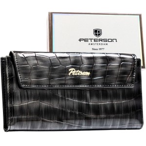 Szary portfel damski ze skóry ekologicznej zamykany na zatrzask - Peterson