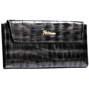 Szary portfel damski ze skóry ekologicznej zamykany na zatrzask - Peterson