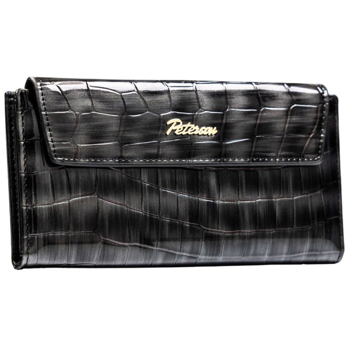 Szary portfel damski ze skóry ekologicznej zamykany na zatrzask - Peterson