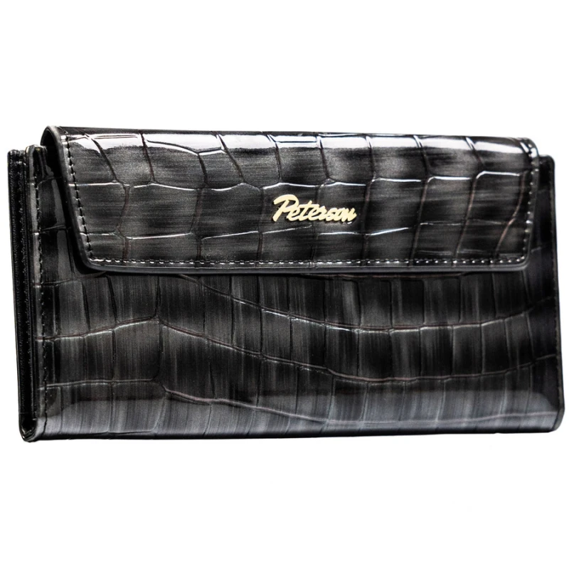 Szary portfel damski ze skóry ekologicznej zamykany na zatrzask - Peterson