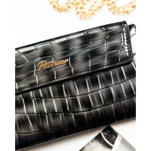 Szary portfel damski ze skóry ekologicznej zamykany na zatrzask - Peterson