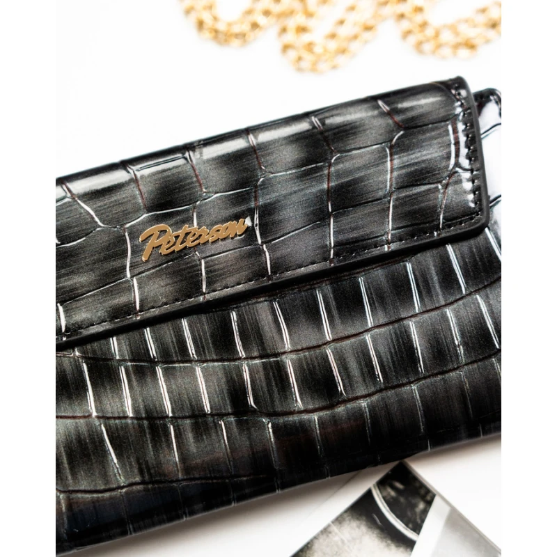 Szary portfel damski ze skóry ekologicznej zamykany na zatrzask - Peterson