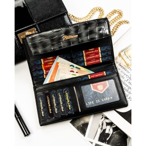 Szary portfel damski ze skóry ekologicznej zamykany na zatrzask - Peterson