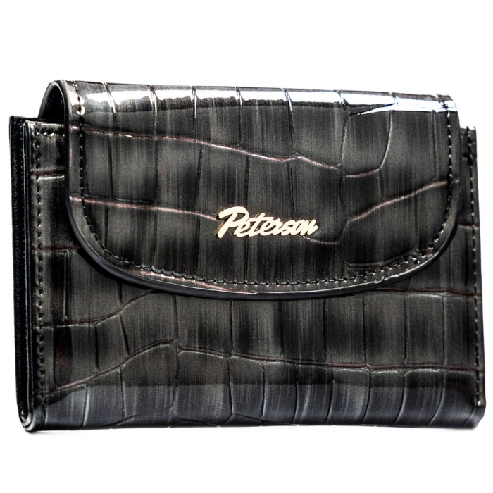 Szary portfel damski ze skóry ekologicznej z tłoczeniem na wzór skóry krokodyla - Peterson