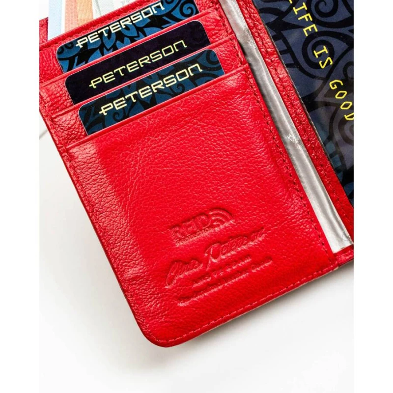 Portfel damski z ochroną RFID czerwony na karty - Peterson