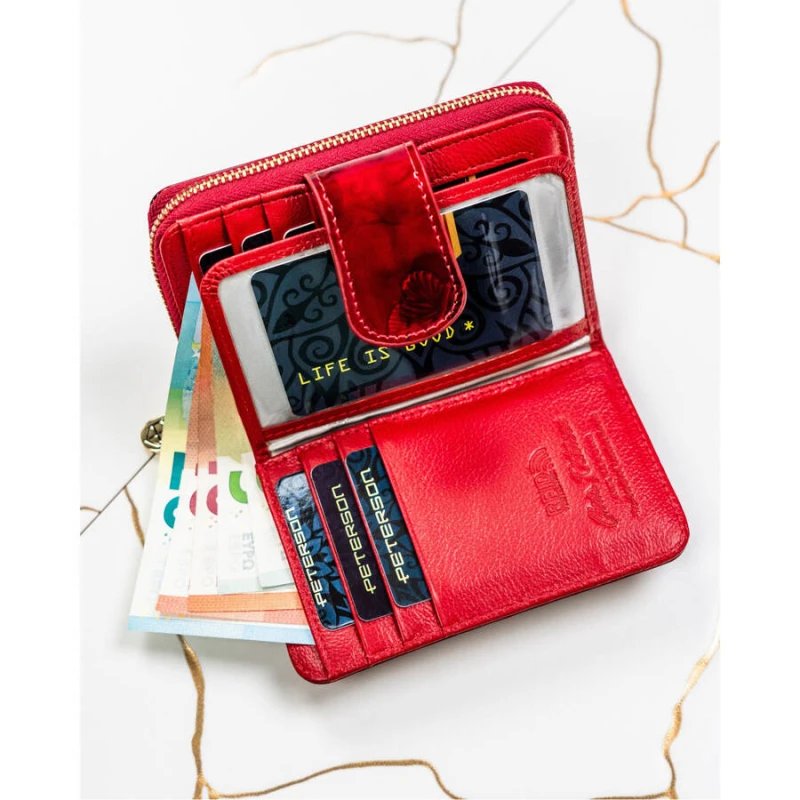 Portfel damski z ochroną RFID czerwony na karty - Peterson