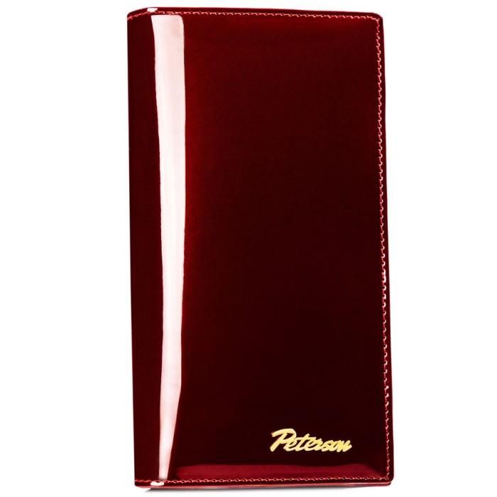 Lakierowany, skórzany portfel damski w czerwonym kolorze zamykany na magnes - Peterson