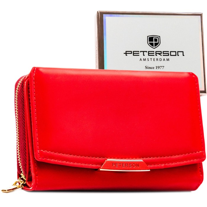 Czerwony portfel damski Peterson ze skóry ekologicznej – widok z przodu