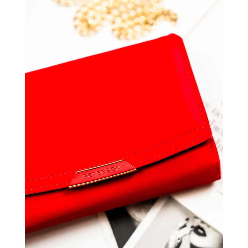 Czerwony portfel damski ze skóry ekologicznej zamykany na zatrzask i suwak - Peterson