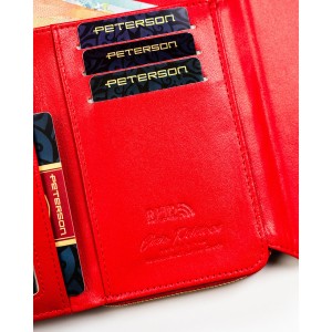 Czerwony portfel damski ze skóry ekologicznej zamykany na zatrzask i suwak - Peterson