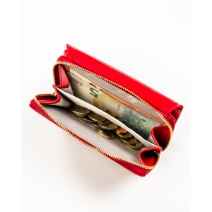 Czerwony portfel damski Peterson – podwójna kieszeń na monety zamykana na suwak