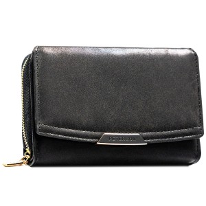 Czarny portfel damski ze skóry ekologicznej zamykany na zatrzask i suwak - Peterson