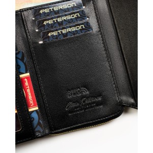 Czarny portfel damski ze skóry ekologicznej zamykany na zatrzask i suwak - Peterson