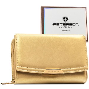 Portfel damski ze skóry ekologicznej w ciemnobeżowym kolorze, wyposażony w system RFID - Peterson