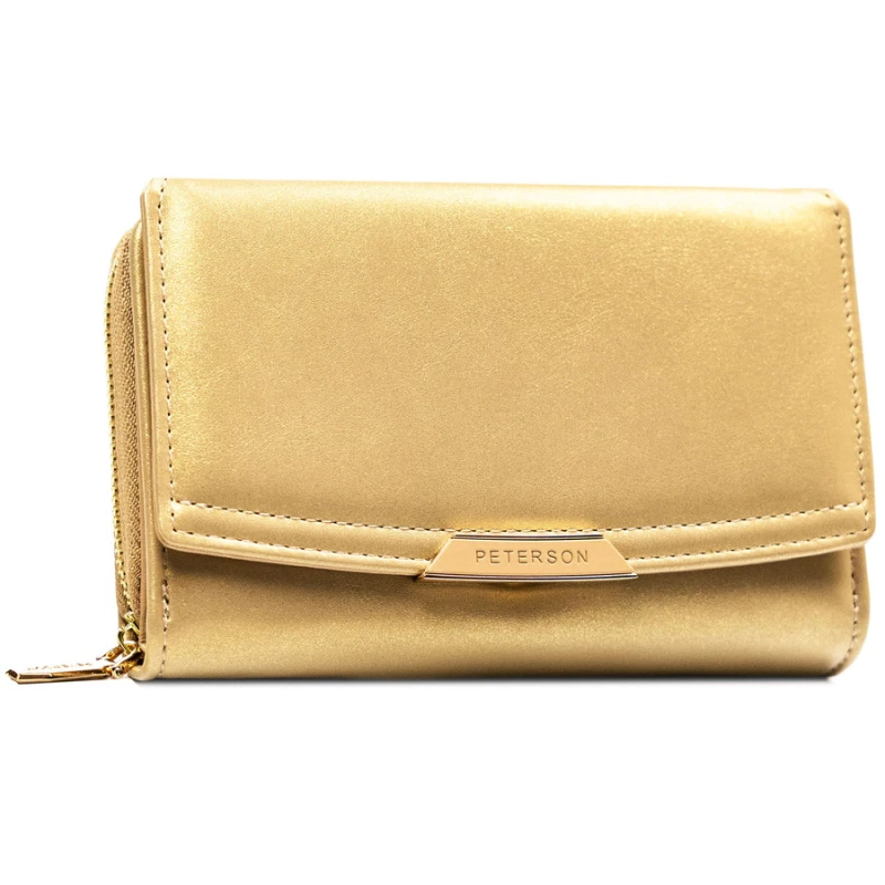 Portfel damski ze skóry ekologicznej w ciemnobeżowym kolorze, wyposażony w system RFID - Peterson