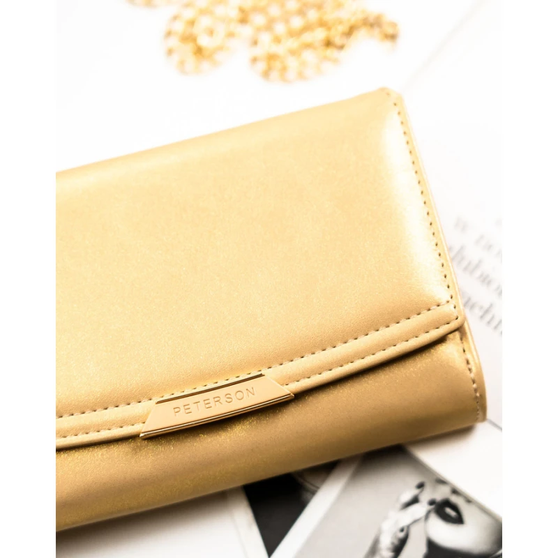 Portfel damski ze skóry ekologicznej w ciemnobeżowym kolorze, wyposażony w system RFID - Peterson