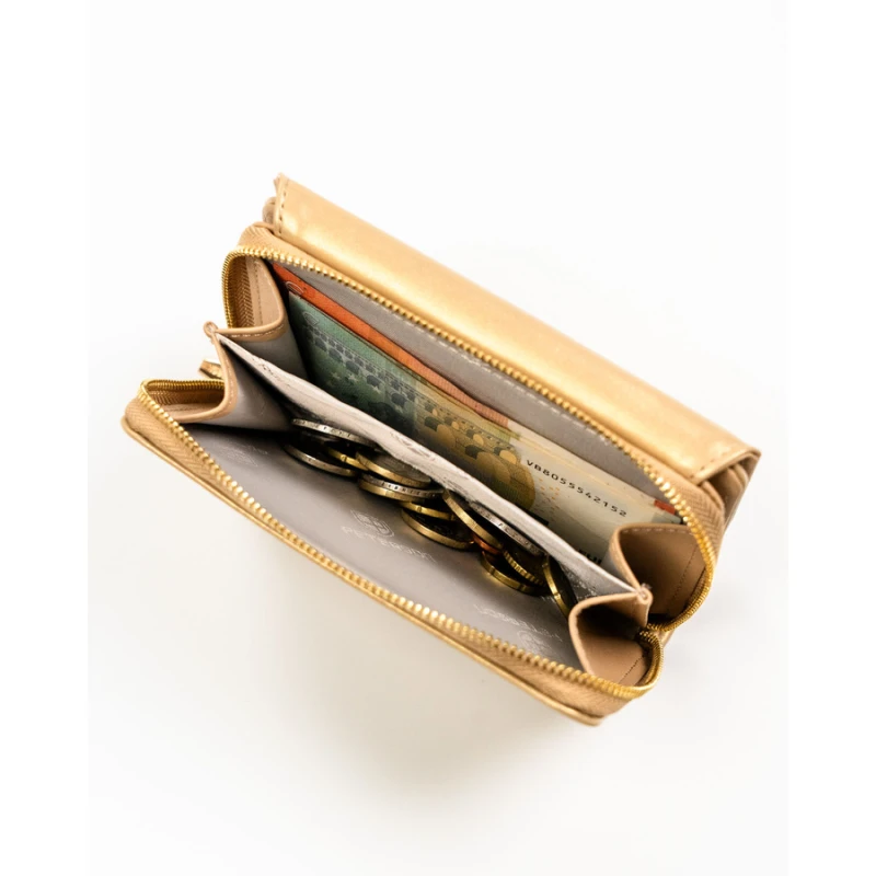 Portfel damski ze skóry ekologicznej w ciemnobeżowym kolorze, wyposażony w system RFID - Peterson