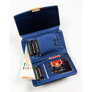 Granatowy portfel damski ze skóry ekologicznej wyposażony w system RFID - Peterson