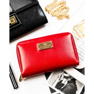 Czerwony portfel damski w typie piórnika ze skóry ekologicznej wyposażony w system RFID - Peterson