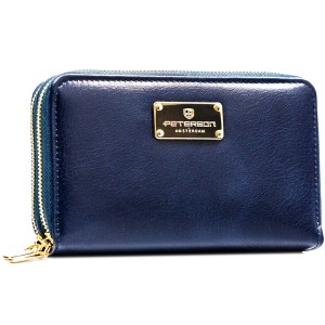 Granatowy portfel damski w typie piórnika ze skóry ekologicznej zamykany suwakiem - Peterson