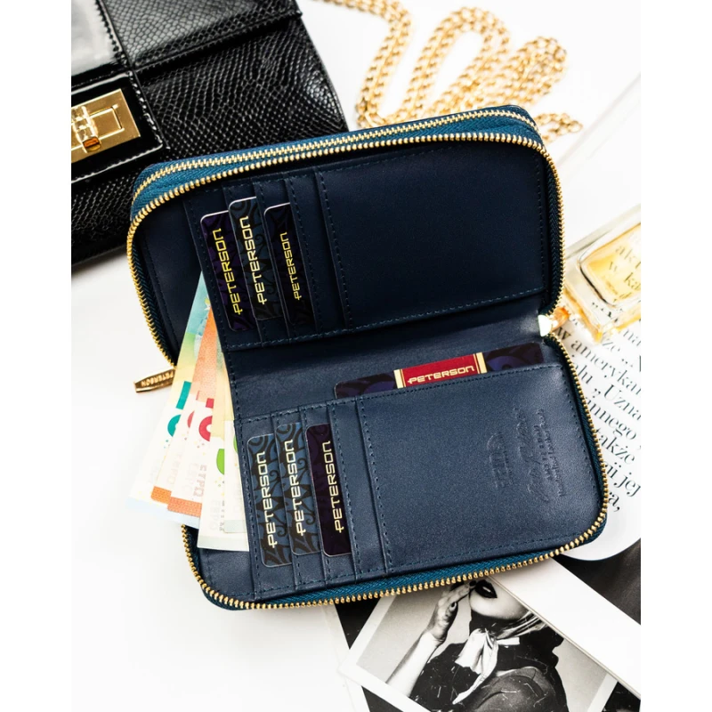 Portfel damski Peterson – wnętrze z przegródkami na karty i dokumenty