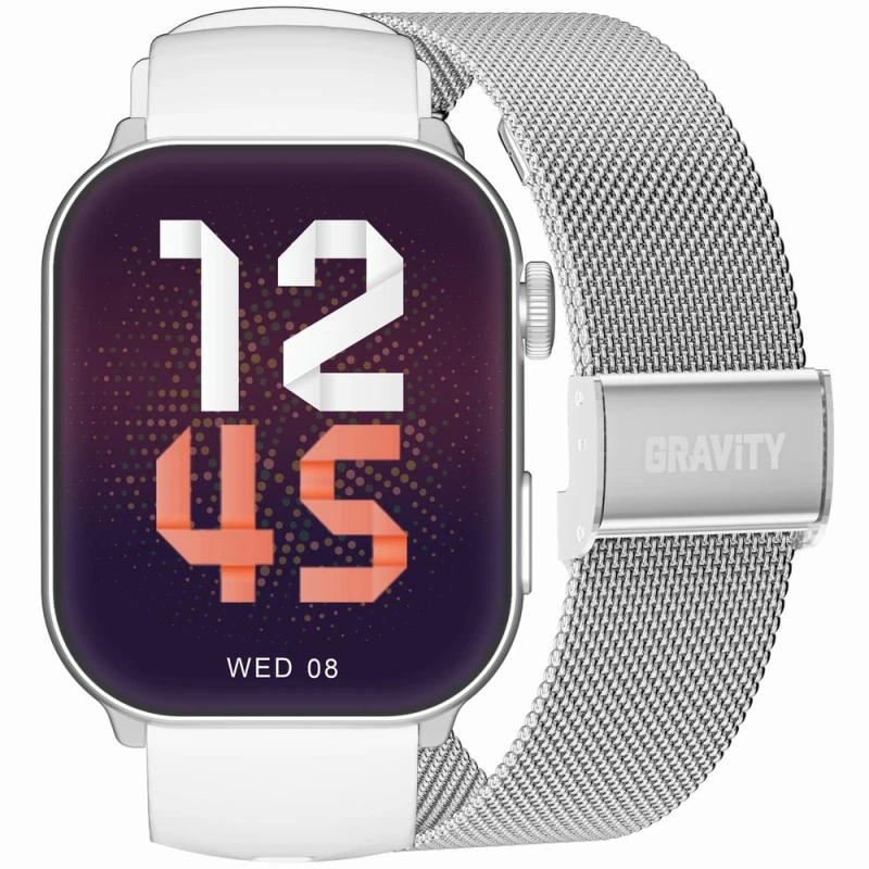 Smartwatch damski GRAVITY GT28-10 biało-srebrny widok z przodu