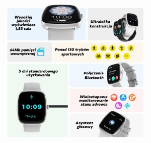 Smartwatch Damski GRAVITY GT18-7 Beżowy Pasek Silikonowy + Czarny Pasek