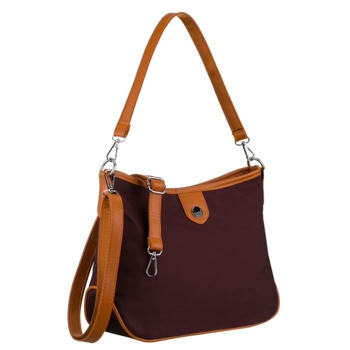 Miejska torebka damska z poliestru i skóry ekologicznej w bordowym kolorze, jednokomorowa - Peterson