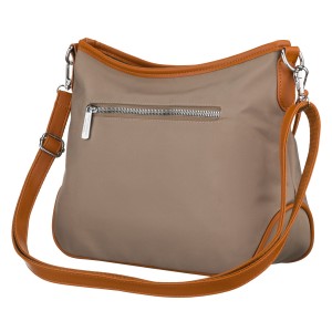 Miejska torebka damska z poliestru i skóry ekologicznej w beżowym kolorze, jednokomorowa i zamykana suwakiem - Peterson