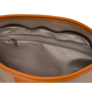 Miejska torebka damska z poliestru i skóry ekologicznej w beżowym kolorze, jednokomorowa i zamykana suwakiem - Peterson