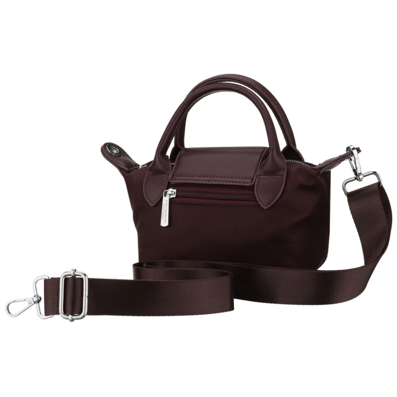 Bordowa listonoszka damska z poliestru zawieszona na szerokim pasku i poręcznych uchwytach - Peterson