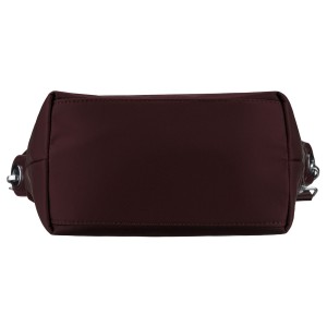 Bordowa listonoszka damska z poliestru zawieszona na szerokim pasku i poręcznych uchwytach - Peterson