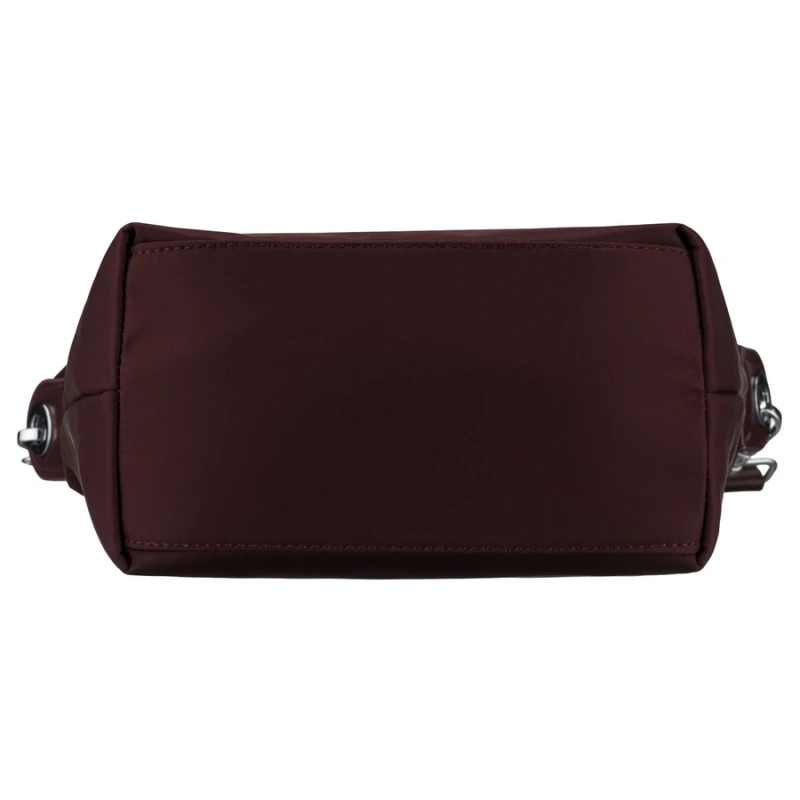 Bordowa listonoszka damska z poliestru zawieszona na szerokim pasku i poręcznych uchwytach - Peterson